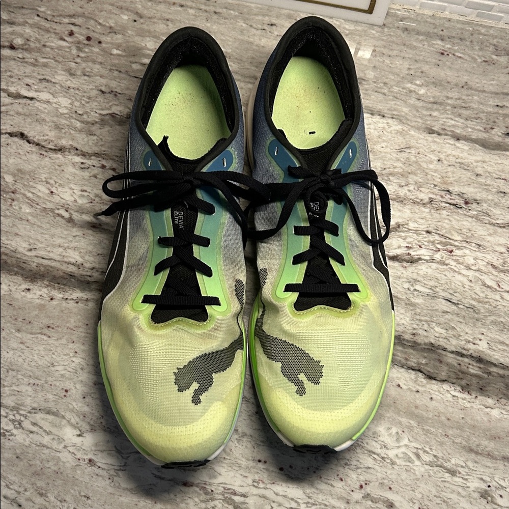 Puma Deviate Nitro Elite 2 Men’s Running Shoes 377786-01 Size 13 Green Blue GUC